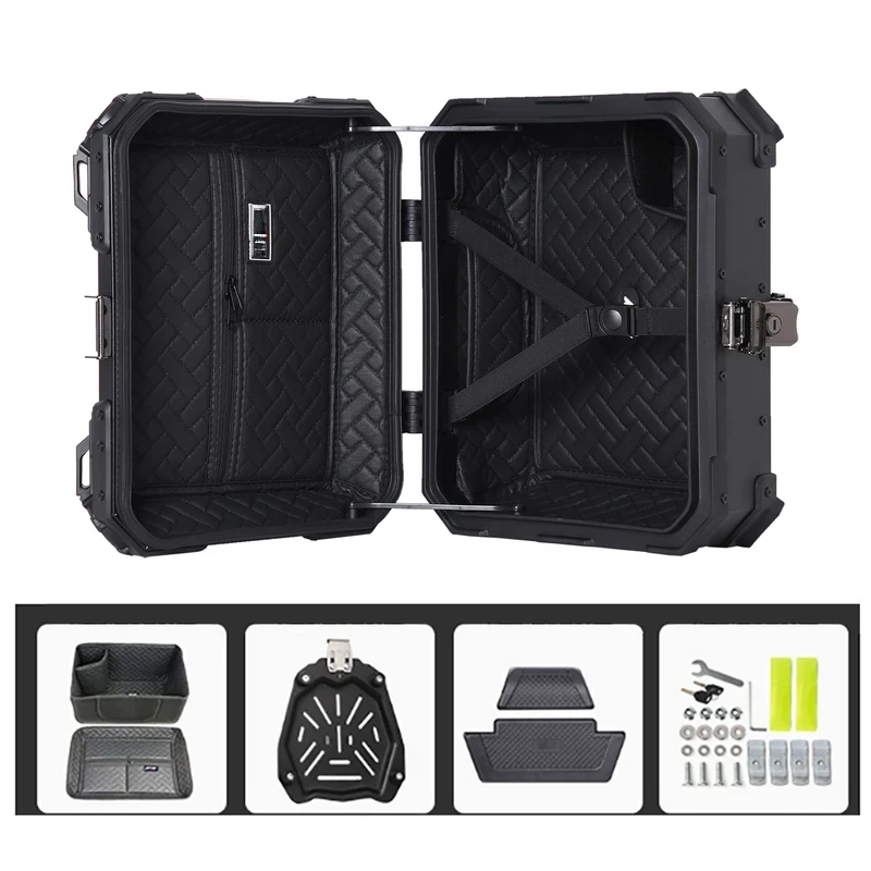 28L Motorcycle Rear Storage Box Aluminium Alloy Trunk Luggage with Bracket and Base Plate