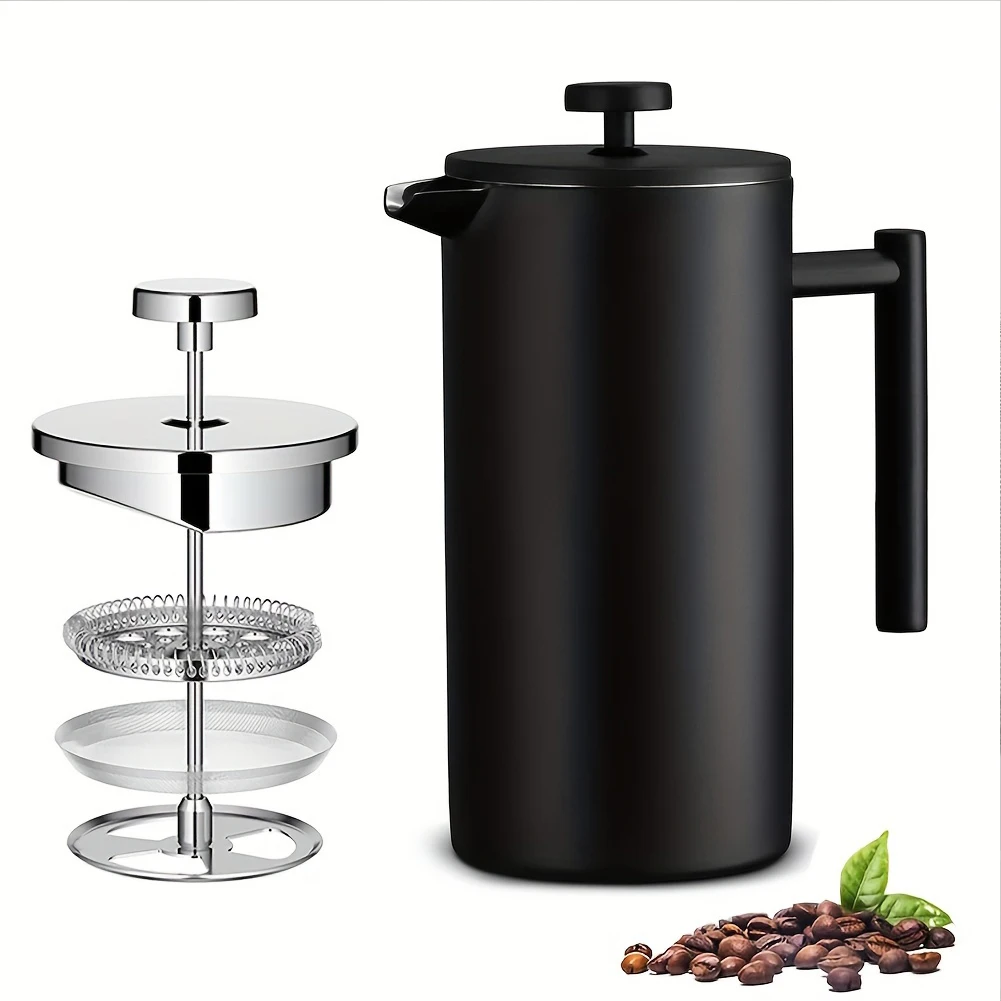 

Premium Stainless Steel Double Wall Coffee Press with 3 Filters Thermal Kettle for Camping and Barista Cafe Brewing Equipment