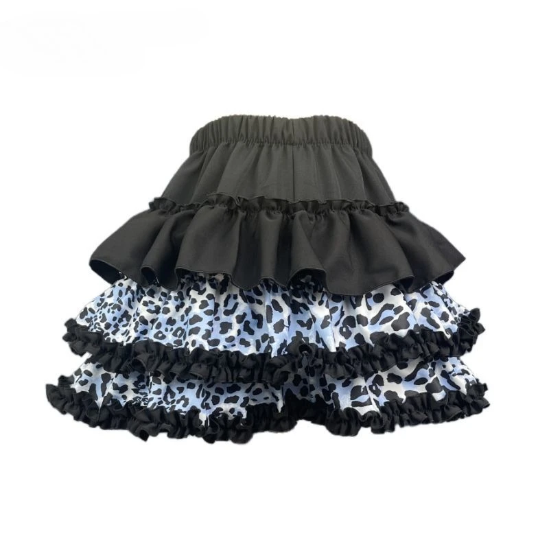 Vintage Y2k Gothic Slim Mini Skirt Women Korean Fashion Leopard Patchwork Fluffy Skirt American Retro Fashion Cake Skirt New