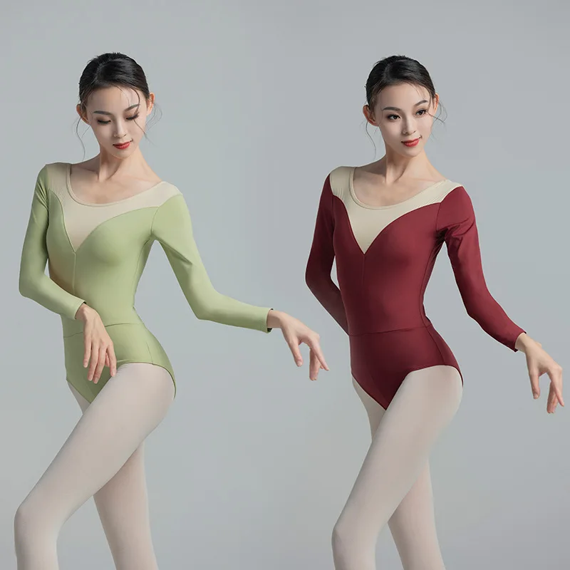 Modische und bequeme Ballett-Tanz-Übungskleidung, langärmeliger einteiliger Anzug für Erwachsene, Kunst und Handwerk, Gymnastik-Bodysuit