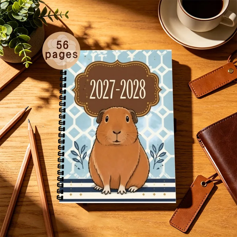 A5 2027-2028 Spiral Bound Teacher Planner, with Monthly and Weekly Task Lists and Schedules, Cute Guinea Pig Pattern