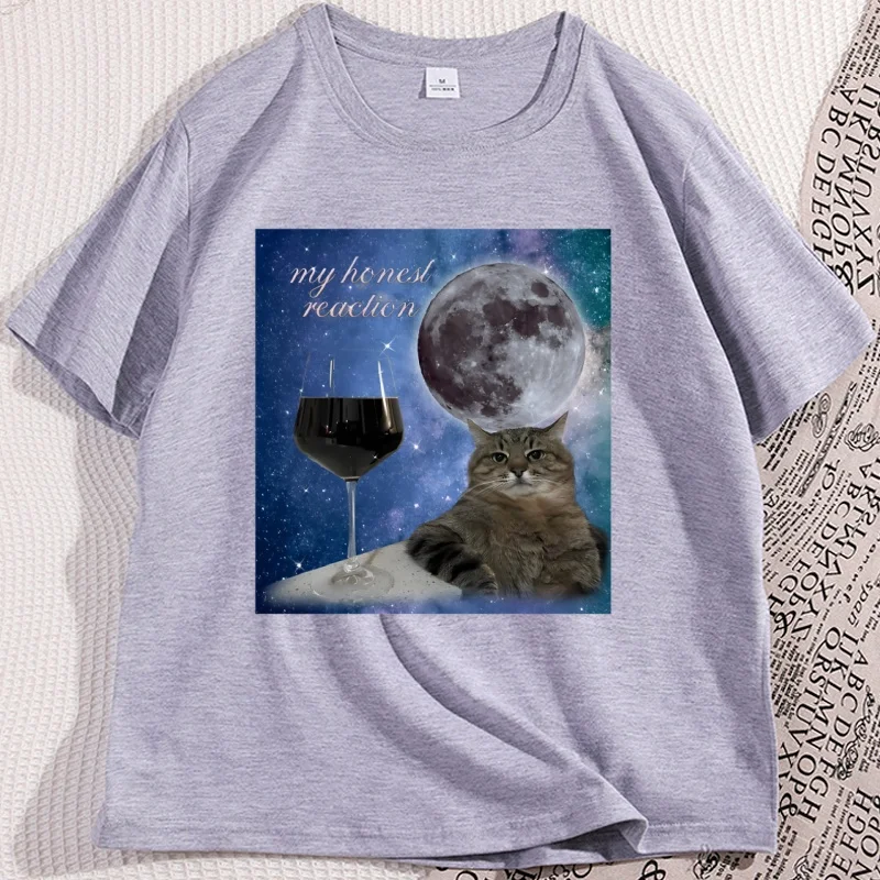 مضحك النبيذ القط ميمي سخيفة تي شيرت المرأة الطباعة تي شيرت السببية قصيرة الأكمام فضفاضة الأساسية المحملة الجولة الرقبة بلايز الصيف الشارع الشهير #4