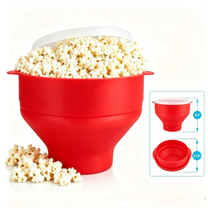 Large Microwave Popcorn Popper Maker Silicone Collapsible Bowl Collapse flat for easy storage and requires no oil