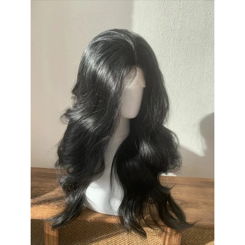 Peluca negra Ashely, pelucas de mujer de 24 pulgadas, pelo largo ondulado, peluca con malla frontal 13*4, pelucas de encaje sintético de aspecto natural rizado