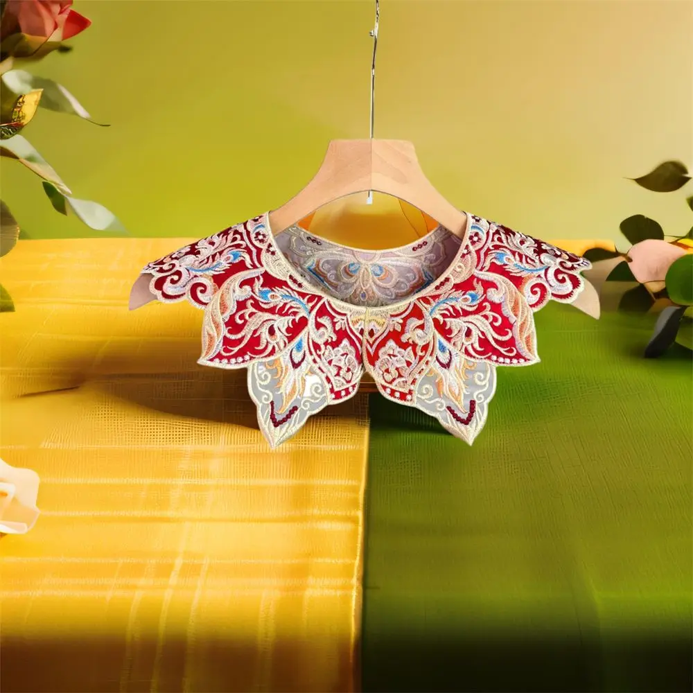 

Elegant False Collar Embroidery Design Floral Pattern Lace Shawl Handmade Decorative Yunjian Collar Photography Prop