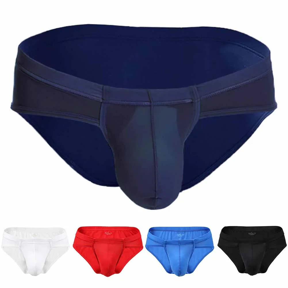 

Solid Color Stretch Ice Silk Bikini Mens Briefs Low Rise Underwear Bulge Pouch Panties Lingerie Underpants Man