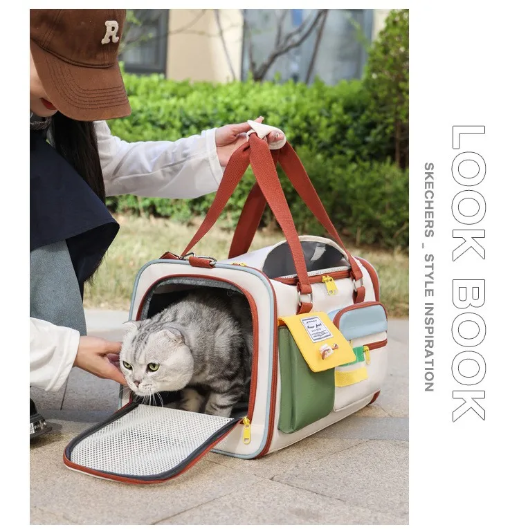 Conveniente, grande capacidade, fácil de dobrar, mochila respirável para animais de estimação, bolsa para gatos com retirada de dinheiro portátil