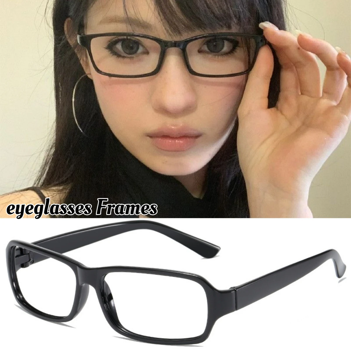 

Retro Square Glasses Frame Neutral Fashion Retro Glasses Frame Men's and Women's Classic Solid Color Lens Free Glasses Frame