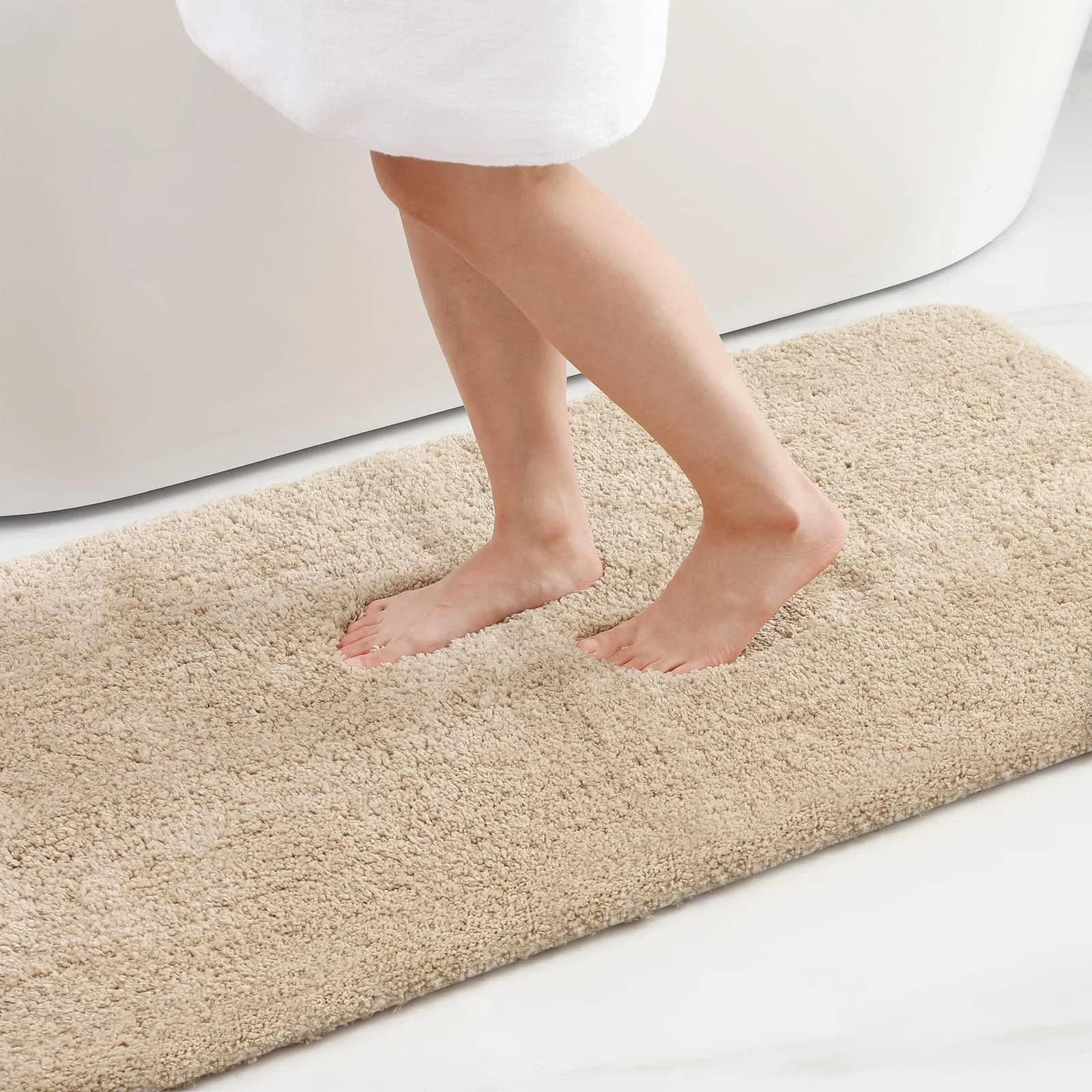 

Olanly Shaggy Bathroom Bath Mat Absorbent Shower Pad Non-Slip Thick Bedroom Floor Rug Soft Fluffy Living Room Plush Carpet Decor