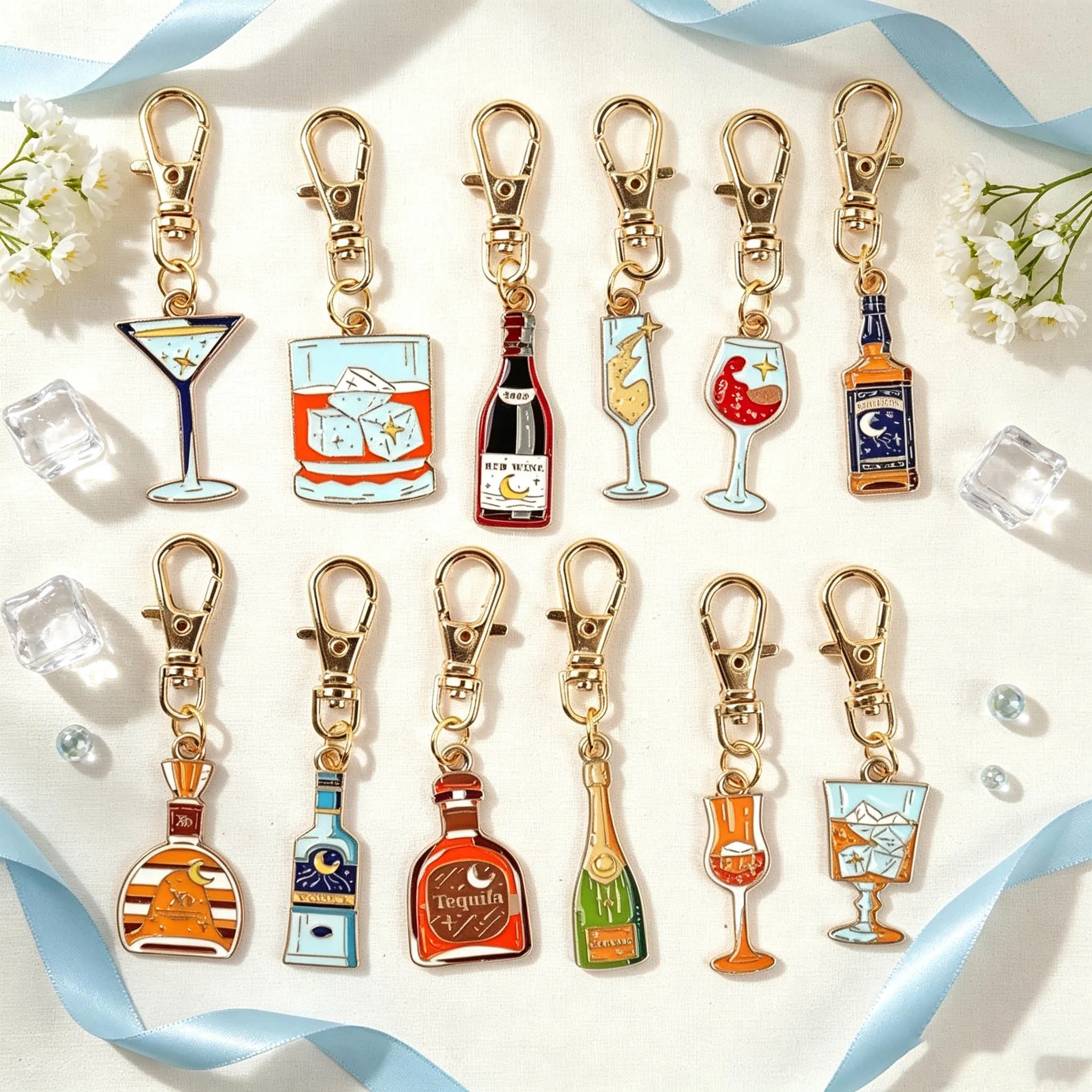 12 Wine Bottle Keychain Pendants, Suitable for Decorating Bag Pendants