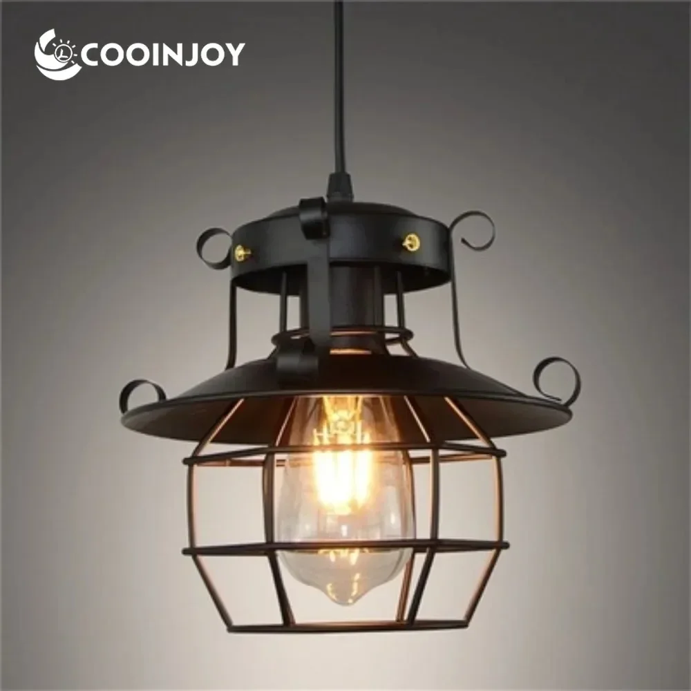 

COOINJOY 1PC Modern Pendant Light Industrial Retro Black Iron Cage Chandelier for Dining Room Restaurant Cafe Living Room