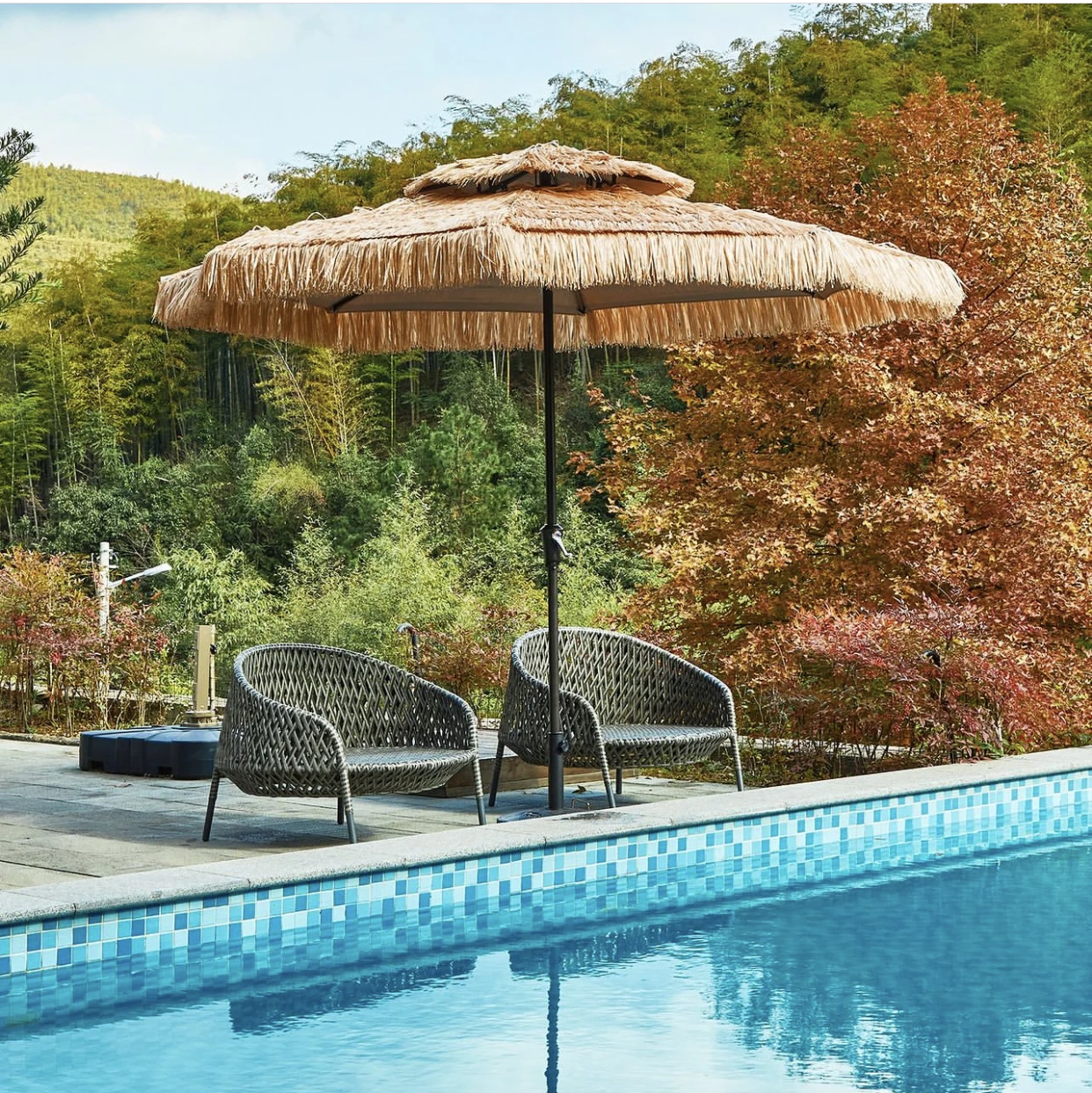 

4 * 4m wooden beach umbrella beach rain outdoor custom parasol luxury standing straw patio umbrella