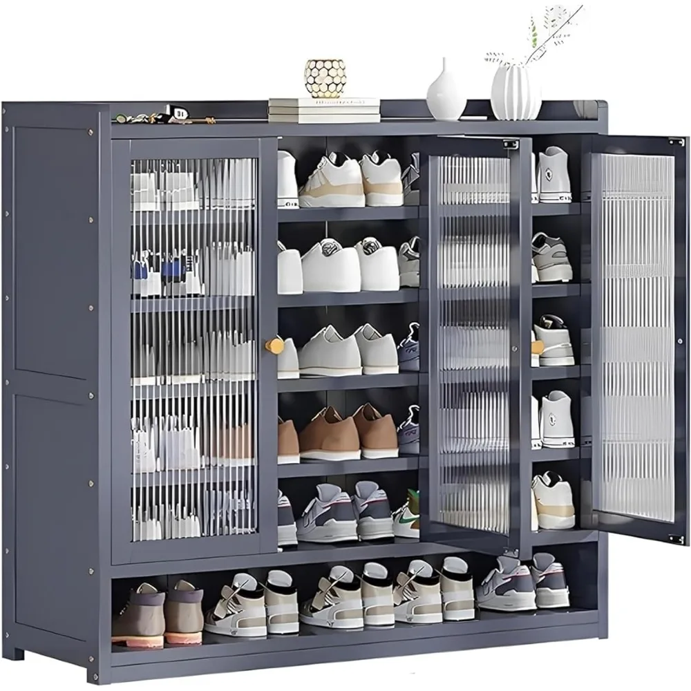 

Shoe Storage Cabinet with Doors - 7-Tier Bamboo Organizer with Removable Shelves for Entryway, Hallway & Closet (35")