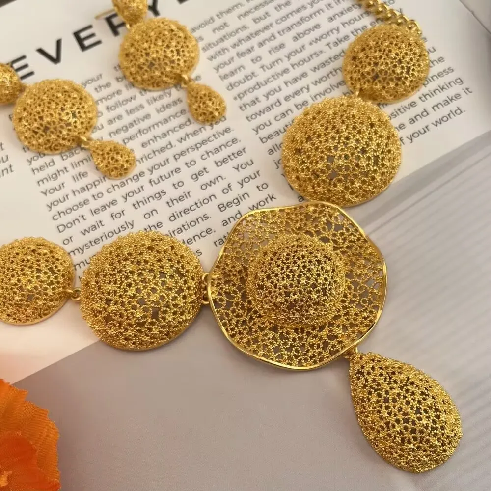 Dubai Italy New Gold Plated Alloy Necklace Earrings Wedding Party Jewelry Set Gift for Lover YY10698 - view 4