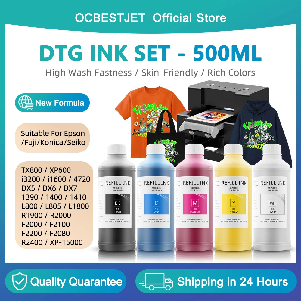5Colors 500ML DTG Ink Textile Garment Ink For DX5 DX7 TX800 I3200 I1600 For Epson L1800 1390 R1900 F2000 F2100 F2200 L800 XP600