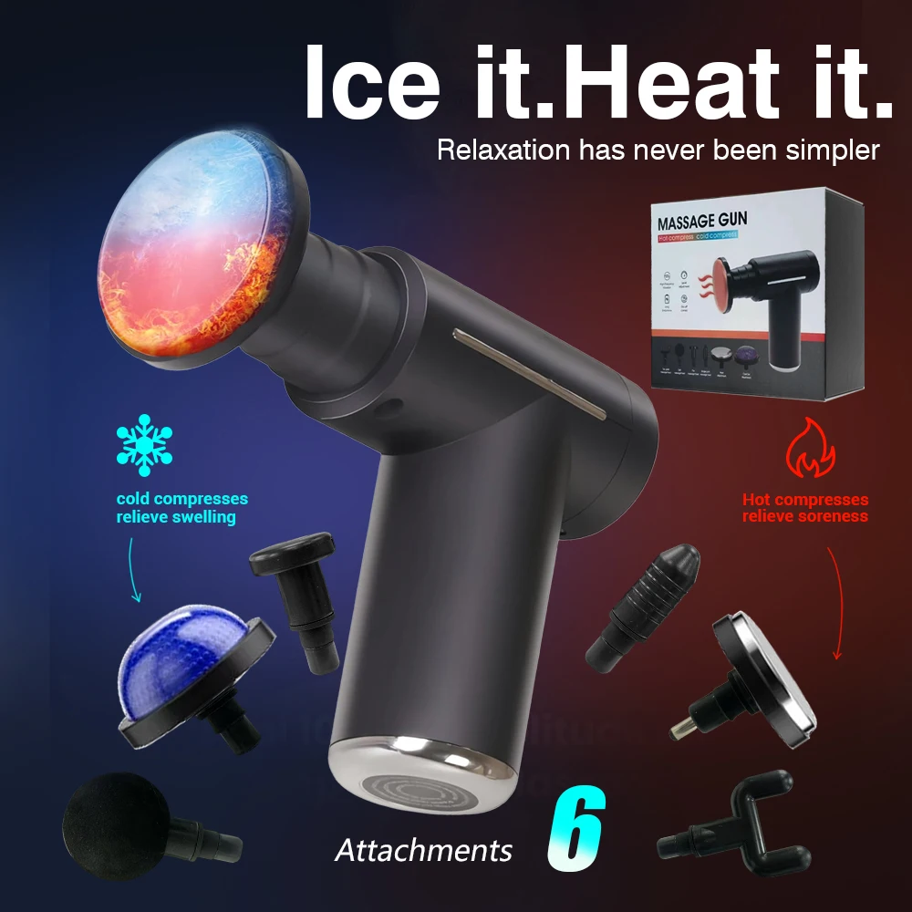 Deep Tissue Massage Gun with Heat Cold 6 Speeds Handheld Percussion Massager Fascia Gun For Body Back Neck Leg Massage Tools