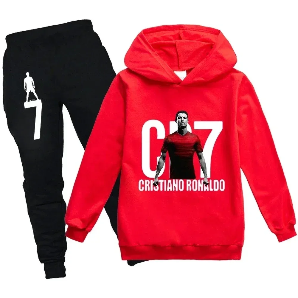 3-12 Jahre Frühling Herbst Fußball CR7 Print Hoodie+Hosen Anzug Jungen Sweatshirt 2-teiliges Set Jungen Hosenanzüge Kinderkleidung.