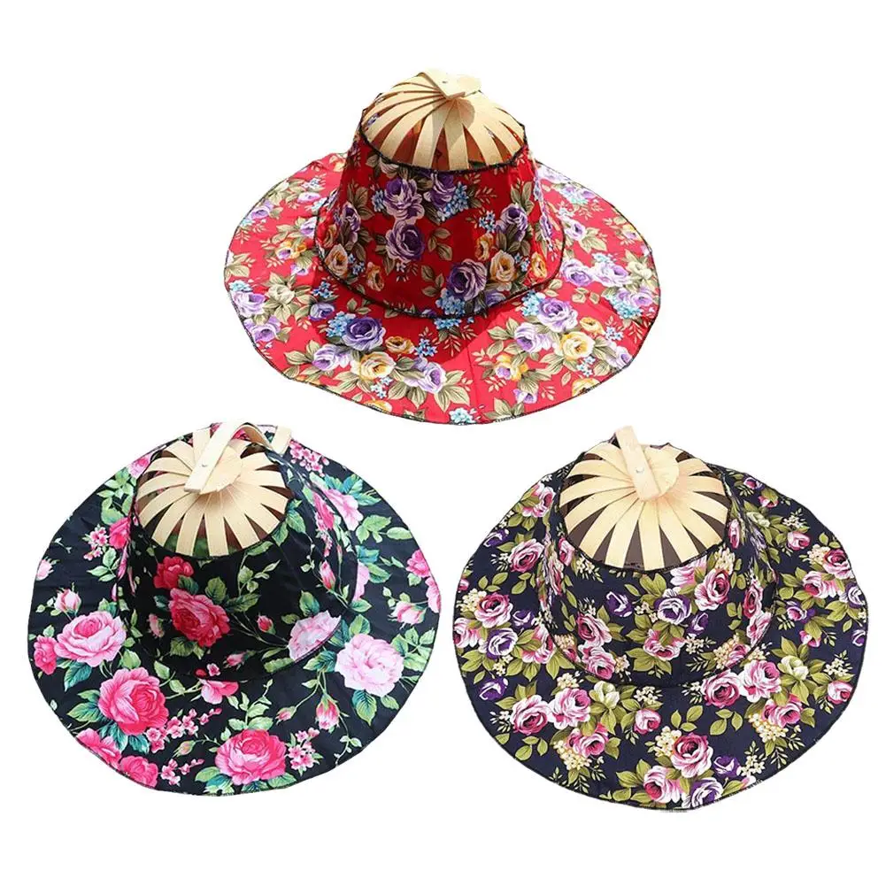 Women Folding Fan Hat Bamboo Silk Foldable Wide Brim Hat Summer Portable Travel Beach Sunscreen Cap Sun Protection Jewelry Gift