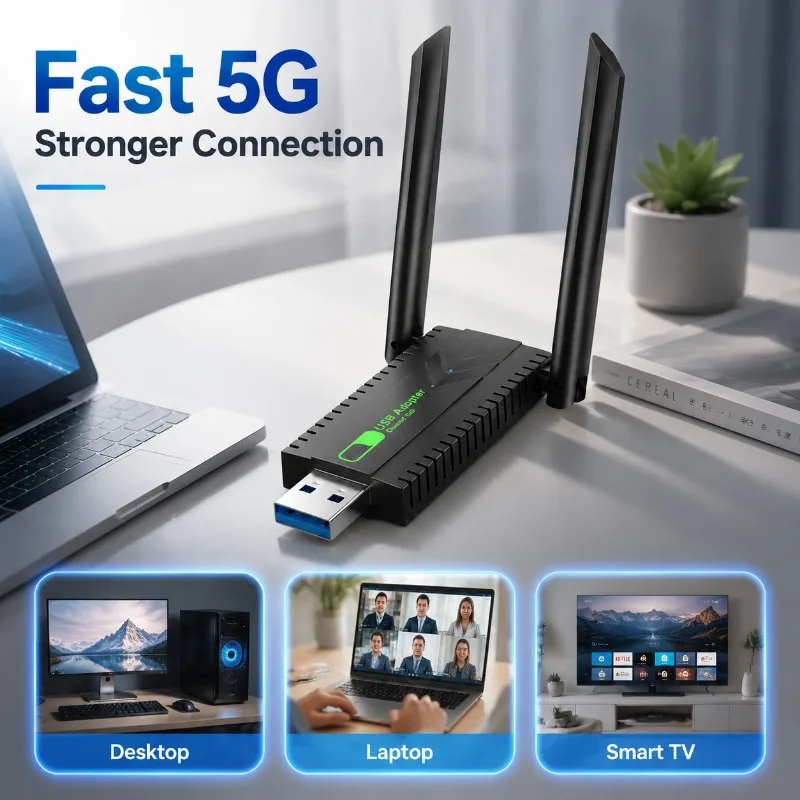

Driver-free AC1300 Gigabit Dual Band USB WiFi Adapter Supports 2.4G+5G Dual Frequency with Total 1300Mbps Speed Plug-and-play