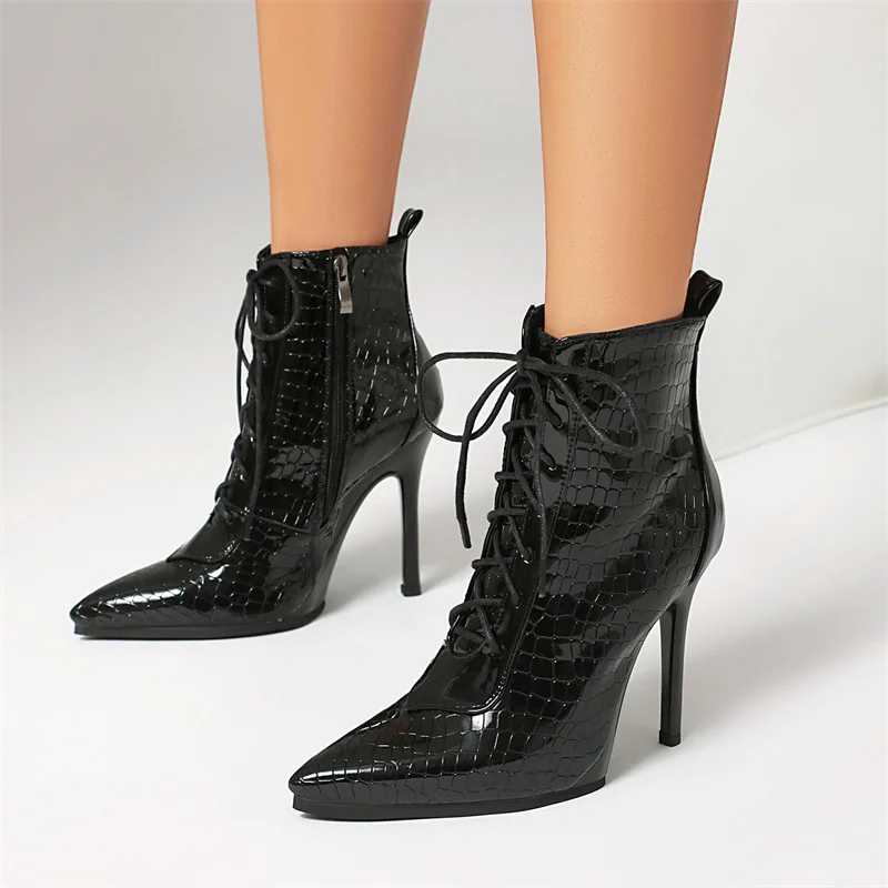 

YMECHIC 2025 Sexy Snake Ankle Cowboy Boots for Ladies Dance Mature High Heels Lace Up Party Women Shoes Autumn Red White Black