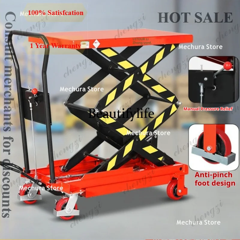 

A81 Manual Hydraulic Scissor Lifting Platform Cart Mobile Portable Mini Elevating Platform Trolley Workbench Hand Truck