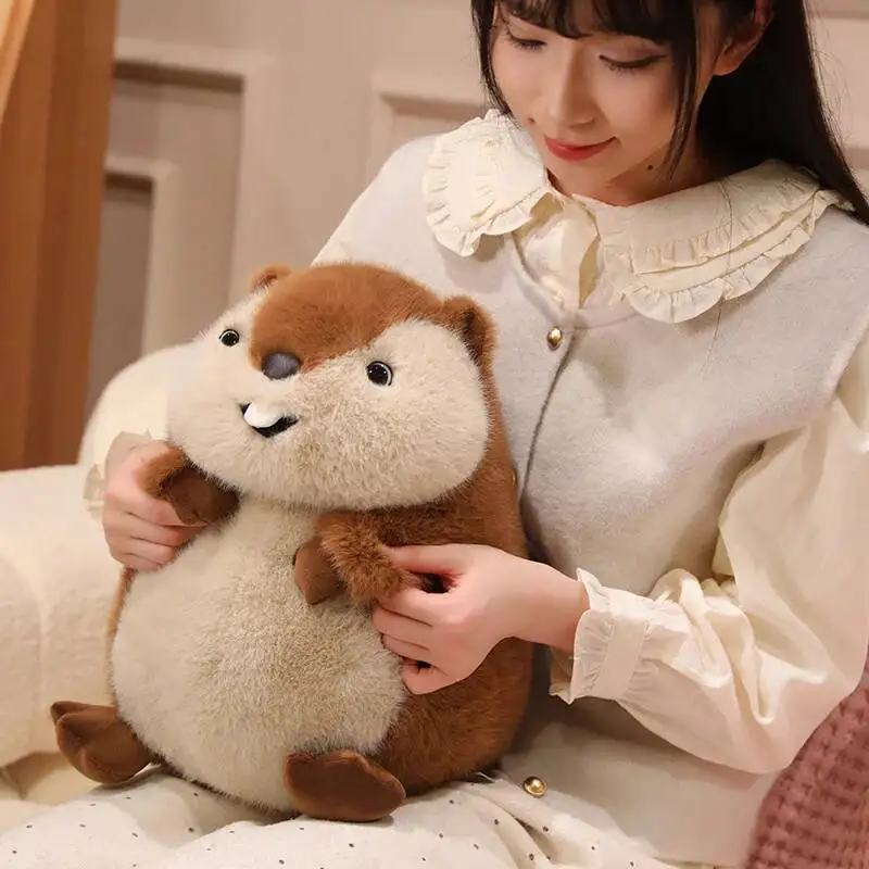 

12/35cm Brown Marmot Fatty Doll Stuffed Kawaii Cartoon Wild Animal Happy Smiling Plushie Birthday Gift