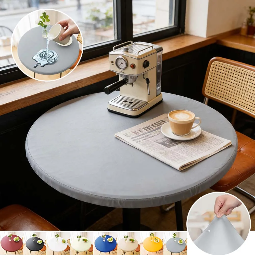 

60-140cm Waterproof PU Table Cover Scratch-Resistant Round Tablecloth Elastic Table Covers for Dining Patio 테이블보 Nappe Blanche
