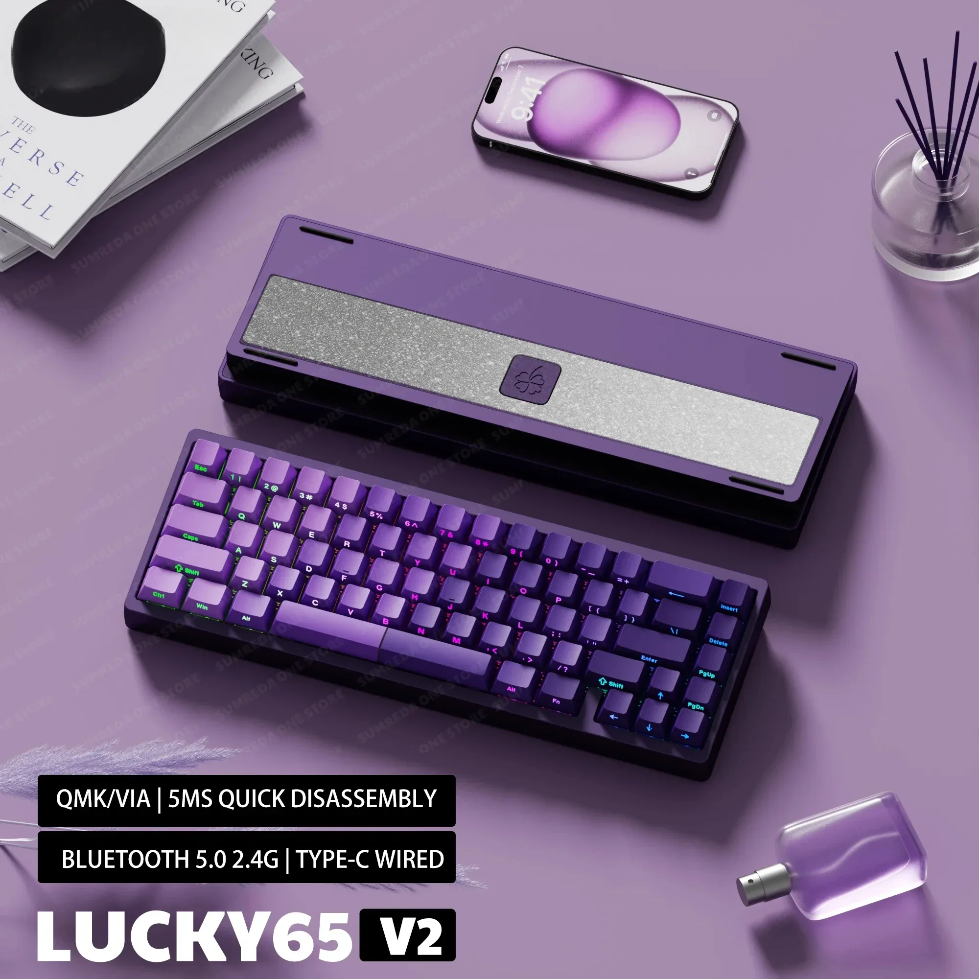 

Lucky65 V2 Sugar65 Weikav Lucky 65keys Mechanical Keyboard Aluminum Alloy 3-Mode Rgb Hot Swappable Custom Wired Gaming Keyboard