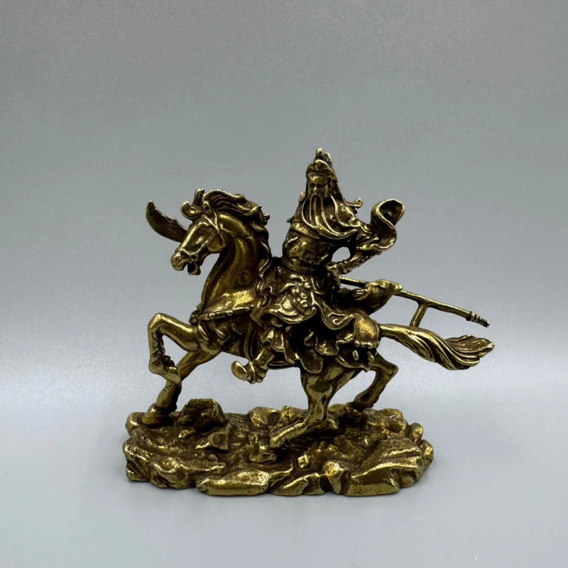 Bronze Guan Gong Riding a Horse Figurine, Car-mounted Buddha Statue
