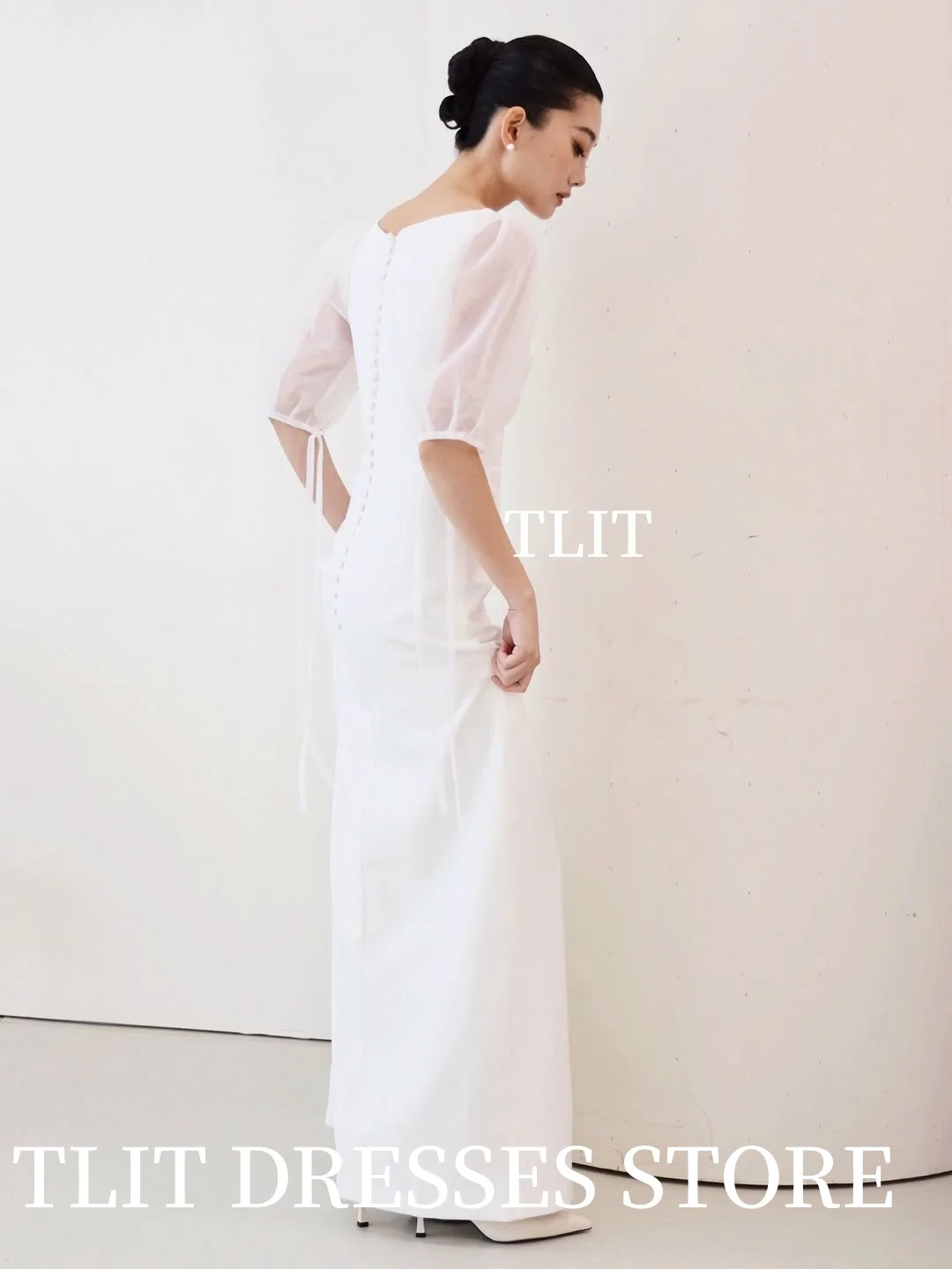 TLIT elegante vestido de novia de satén de seda blanca cuello cuadrado vestido de fiesta de manga Regular vestido de novia coreano fotos sesión personalizada