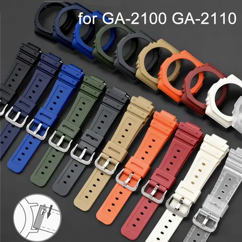 Rubber Watch Strap Case Bezel for Casio G-SHOCK GA-2100 GA-2110 Quick Release Men Sport Waterproof TPU Resin Band Modifying Kit