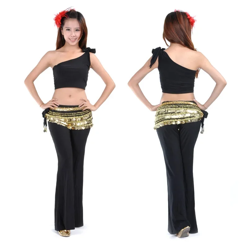 Terno de verão superior + calças de prática roupas prática sapatos de dança do ventre e calças collant fantasia feminina saia de dança do ventre
