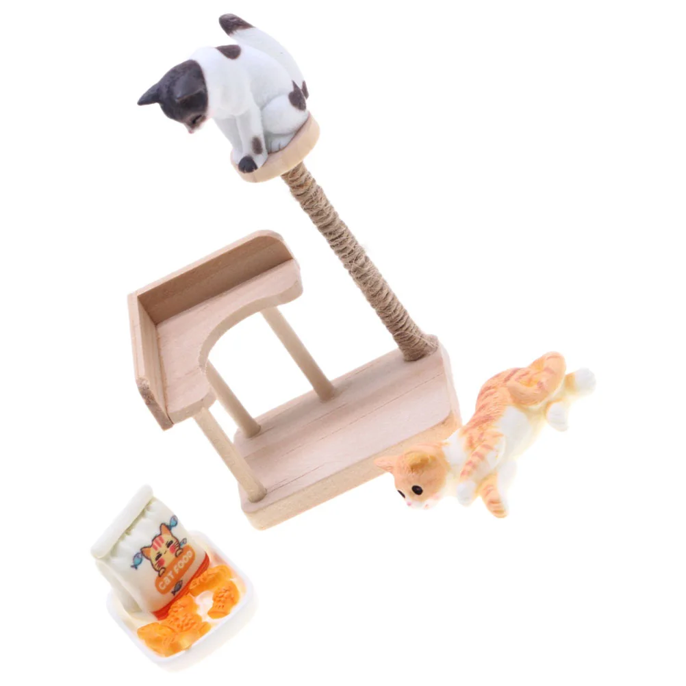 Quadro de escalada para gatos, mini casa, modelo de árvore, brinquedo, decoração em miniatura, casa de bonecas de madeira, adereço, brinquedos para gatinhos