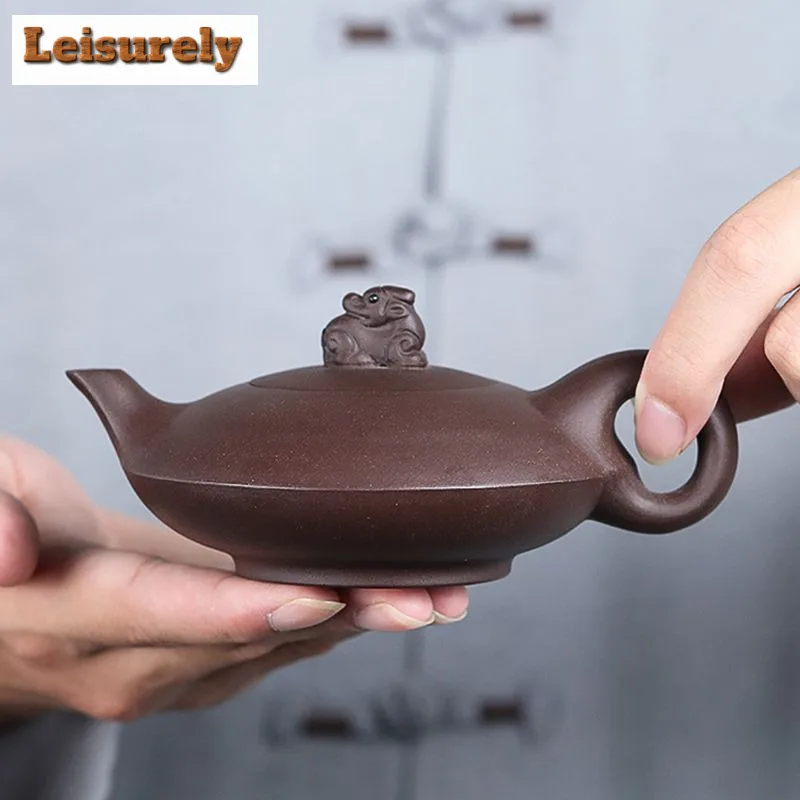 180ml Antique Yixing Purple Clay Teapots Handmade Auspicious Beast Pot Raw Ore Purple Mud Kettle With Strainer Zisha Teaset Gift