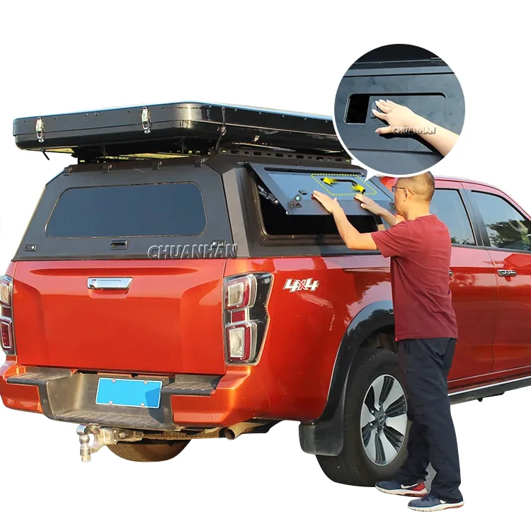 Hardtop Camper Canopy Topper,Steel Truck Cap with Sliding Windows for Ford Ranger F150 Navara Hilux, Heavy Duty Waterproof,Black