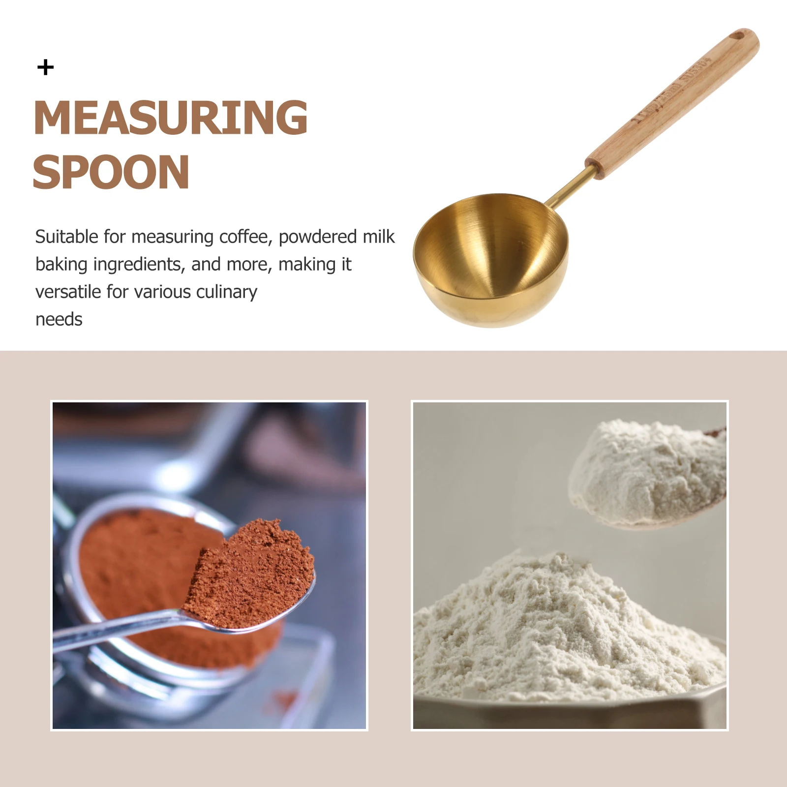 

Stainless Steel Measuring Spoon Wooden Handle Comfortable Grip for Coffee Beans Sugar Tea Leaves Baking Cooking Kitchen Tool
