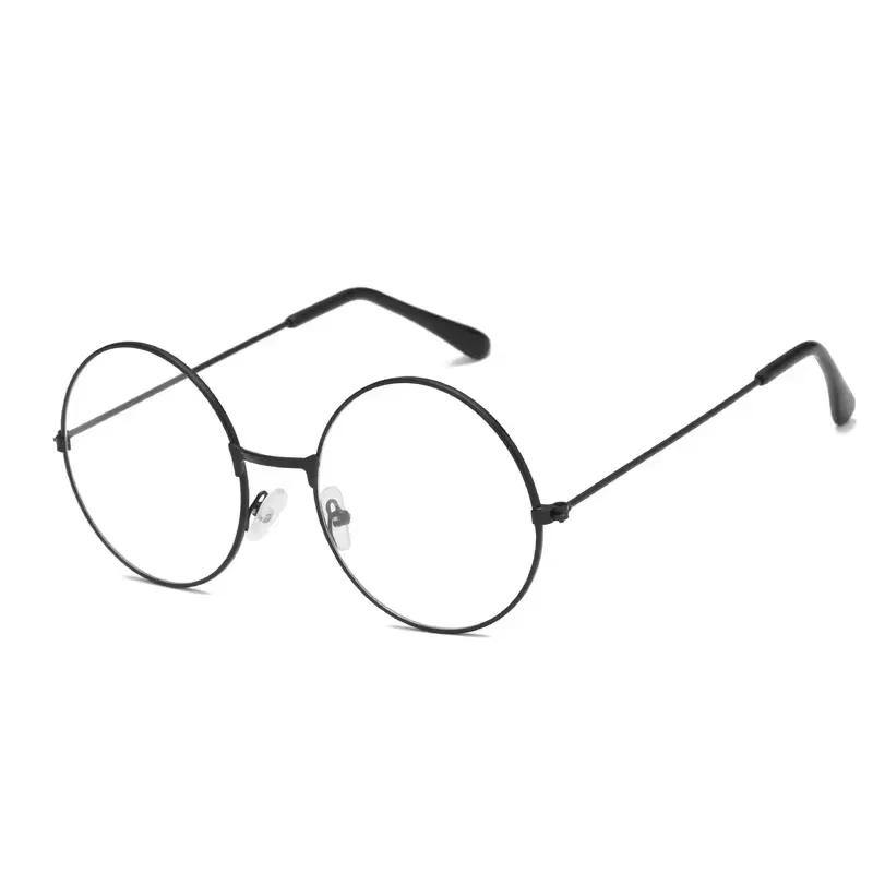 Flat Art Classic Round Glasses Retro Circle Eyeglasses Clear Lens Metal Frame Accessories Halloween Cosplay Anime Glasses