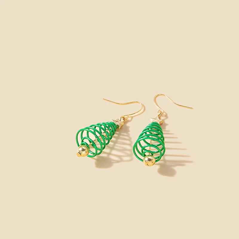Drop Earrings Christmas Tree Spring Charms Hollow Creative Delicate Lightweight Gold for Office Evening Holiday Gift