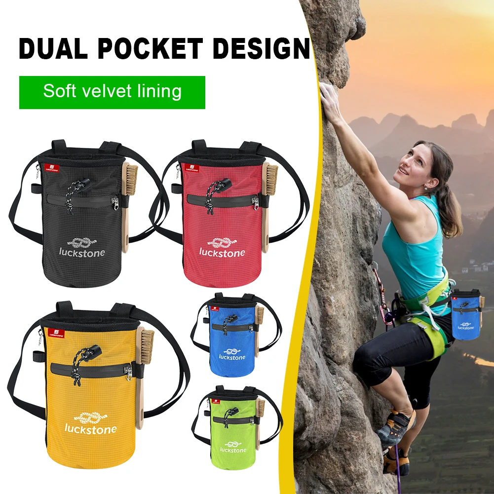 Premium Gym Chalk Bag Waterproof Chalk Bag Bucket with 2 Large Zippered Storage Pockets with Chalk Brush for Climbing Gymnastics