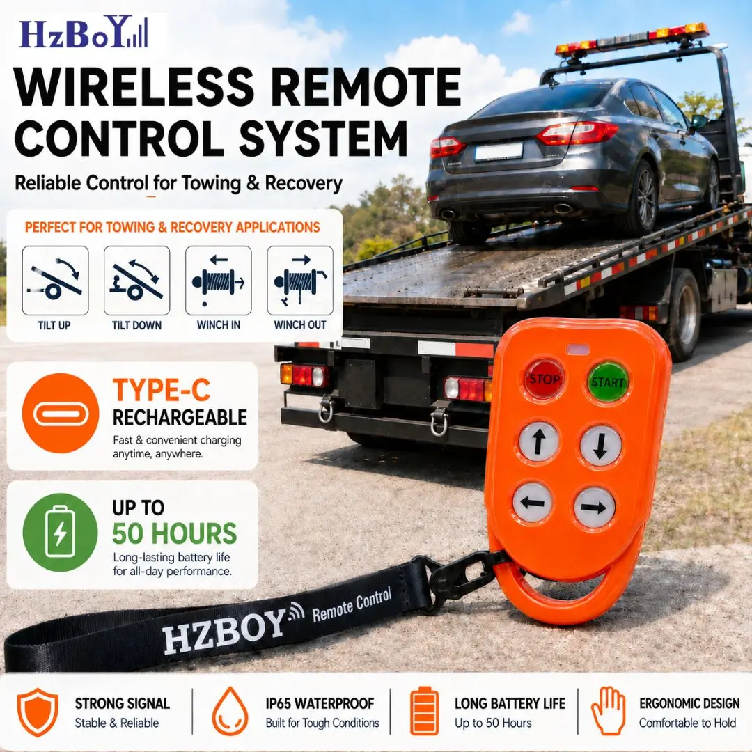 HzBoY Industrial Wireless Remote Control 433MHz 4 Buttons Crane Remote for Overhead Crane Hoist Forklift with Emergency Stop