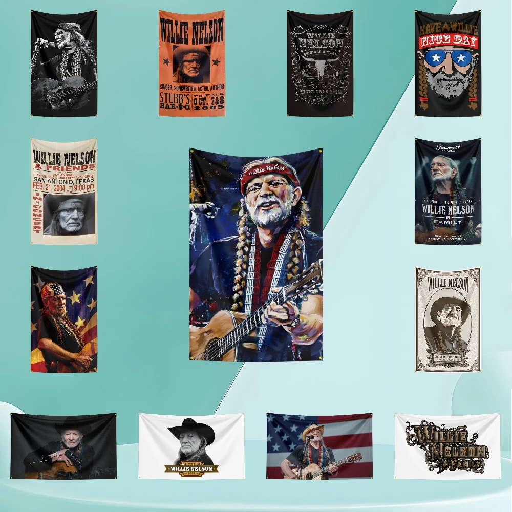 

W-Willies Nelson Flag Rock Music Band Banner 3x5ft with Grommets HD Printing Tapestry Exhibition, Music Band Fans, Garage Decor