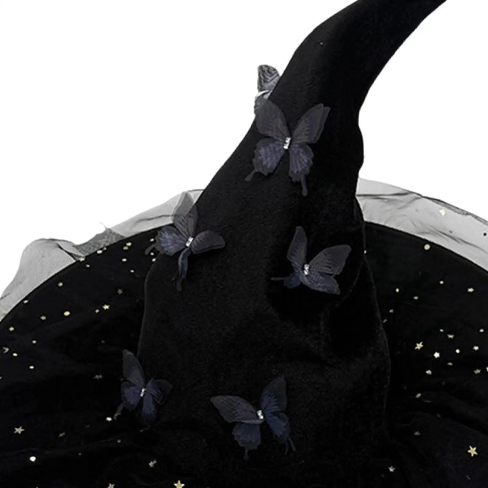 Sombrero de bruja de Halloween con mariposas y malla de estrella para fiesta de cosplay
