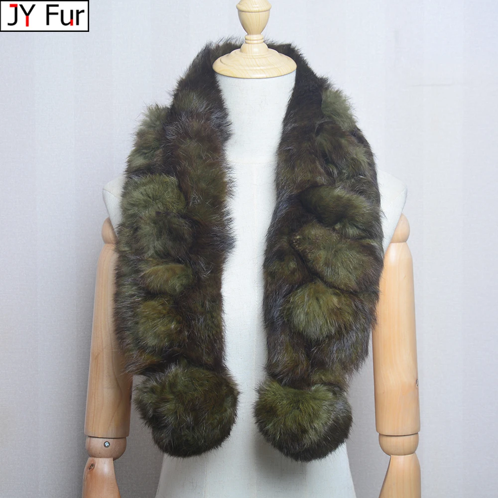 2024 New Arrival Winter Real Rabbit Fur Scarf Women Long Warm Genuine Rabbit Fur Scarves Female Knit Fluffy Pompoms Fur Scarves