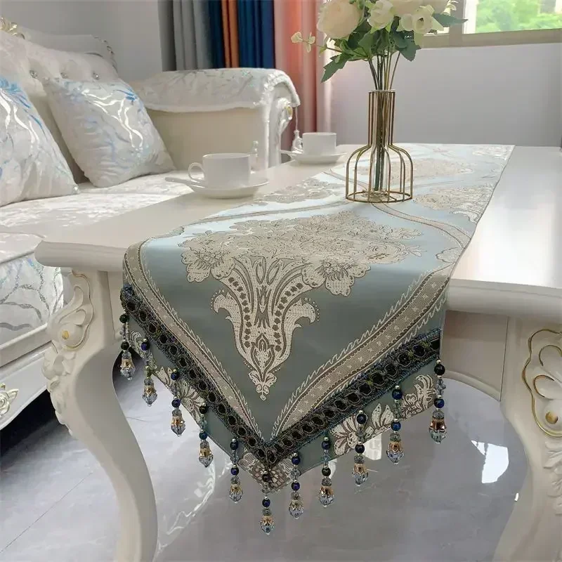 Acrylic Pendant Tassel Table Flag European Light Luxury Jacquard Tablecloth Dining Table TV Cabinet Non Slip Long Towels