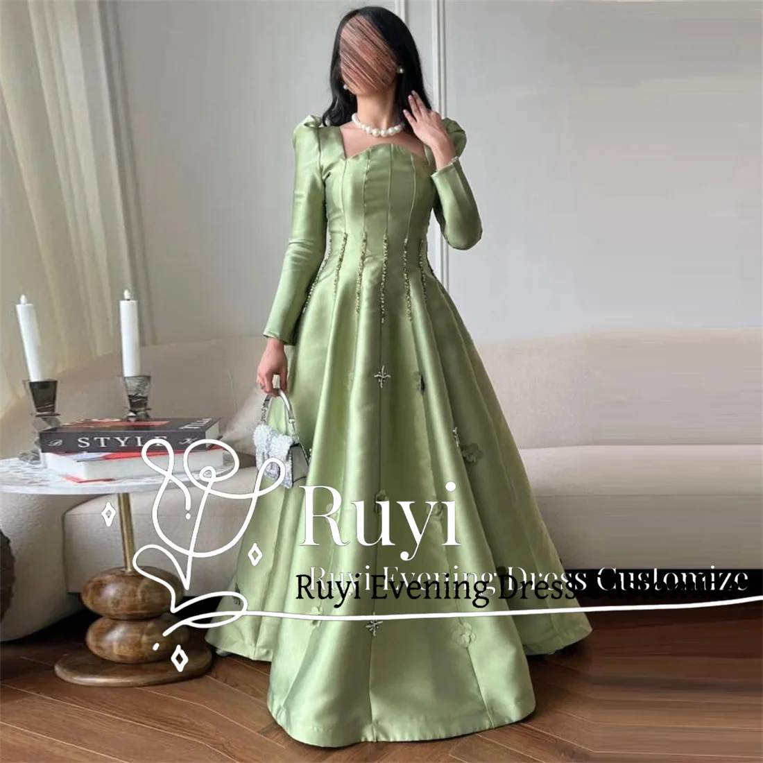 

Атласные платья для выпускного вечера с длинными рукавами и 3D цветами по индивидуальному заказу, вечерние платья трапециевидной формы из бисера, милые драпированные элегантные вечерние платья