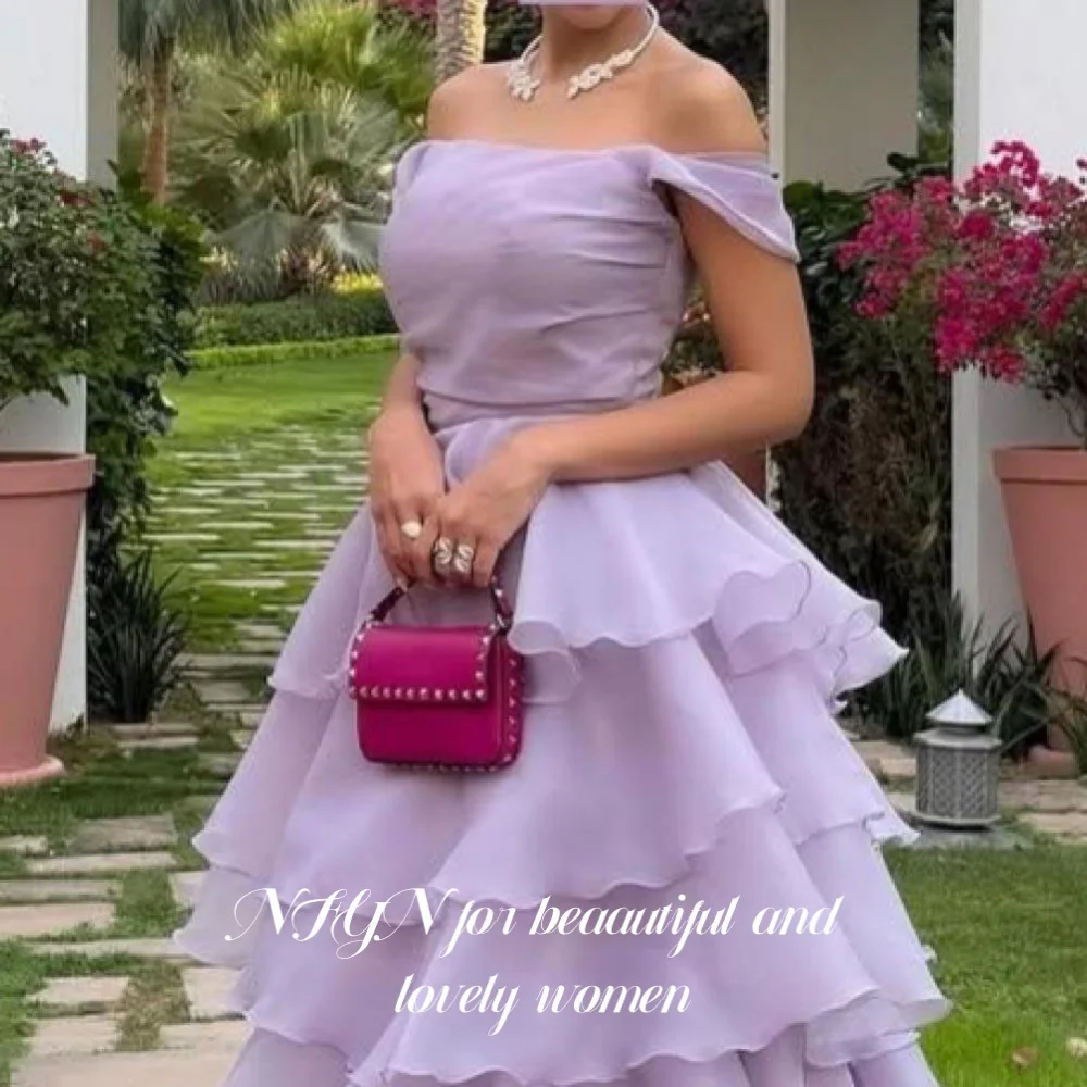 NFYN Lilac Elegant Formal Gown Sleeveless Off Shoulder Evening Dress A-line Pleats Tiered Celebrity Dress for Woman Customized