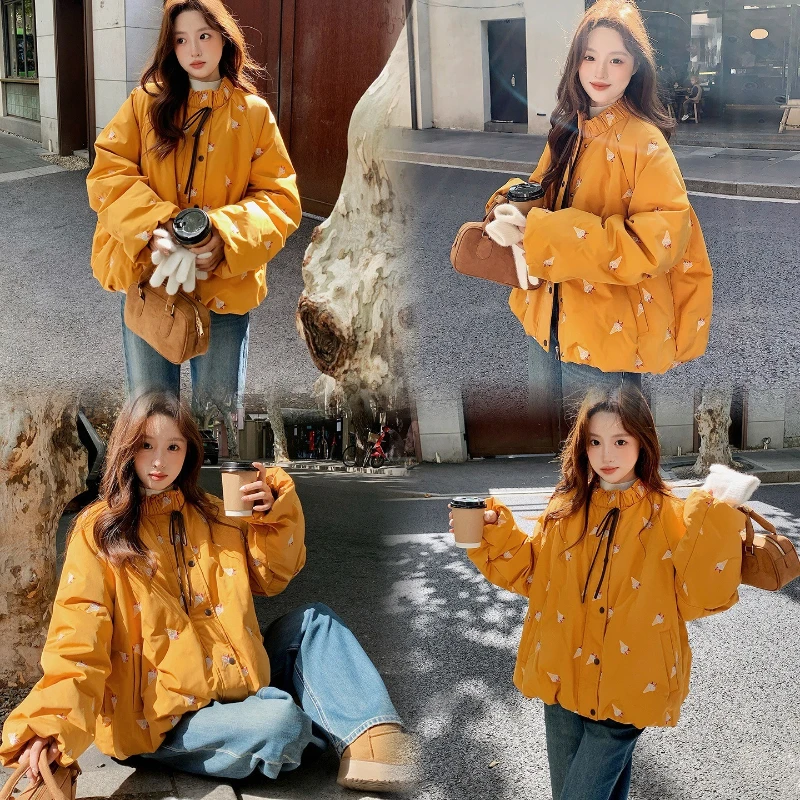 Ice cream printed down jacket women winter new 2025 new loose and thick fashion sweet versatile bread down jacket