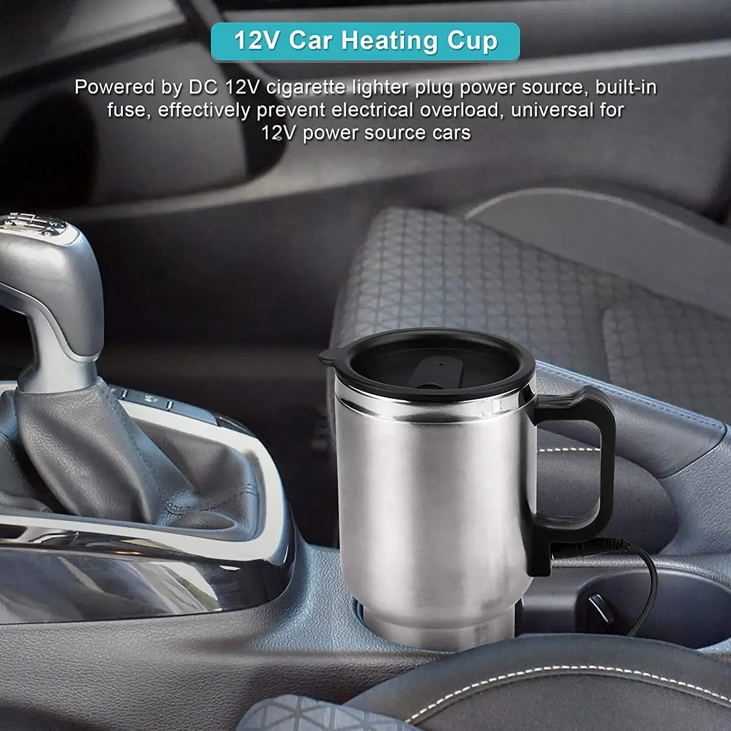 12V Car Heating Cup 450ML Stainless Steel  Car Kettle Boiler Portable Coffee Tea Warmer Cup Thermoses Powered  12V Cigarette Lig