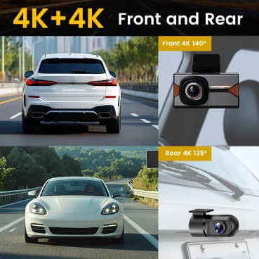 For SUVs 4K 4K Dashcam For Parking Monitoring Black with Silver orange Accents Front And Rear Recording Camera