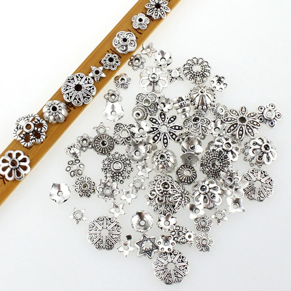 

240pcs Buddha Bead Mounting Accessories Diy Tibetan Silver Flat Flower Pattern Charms For Handmade Jewelry Making Craft